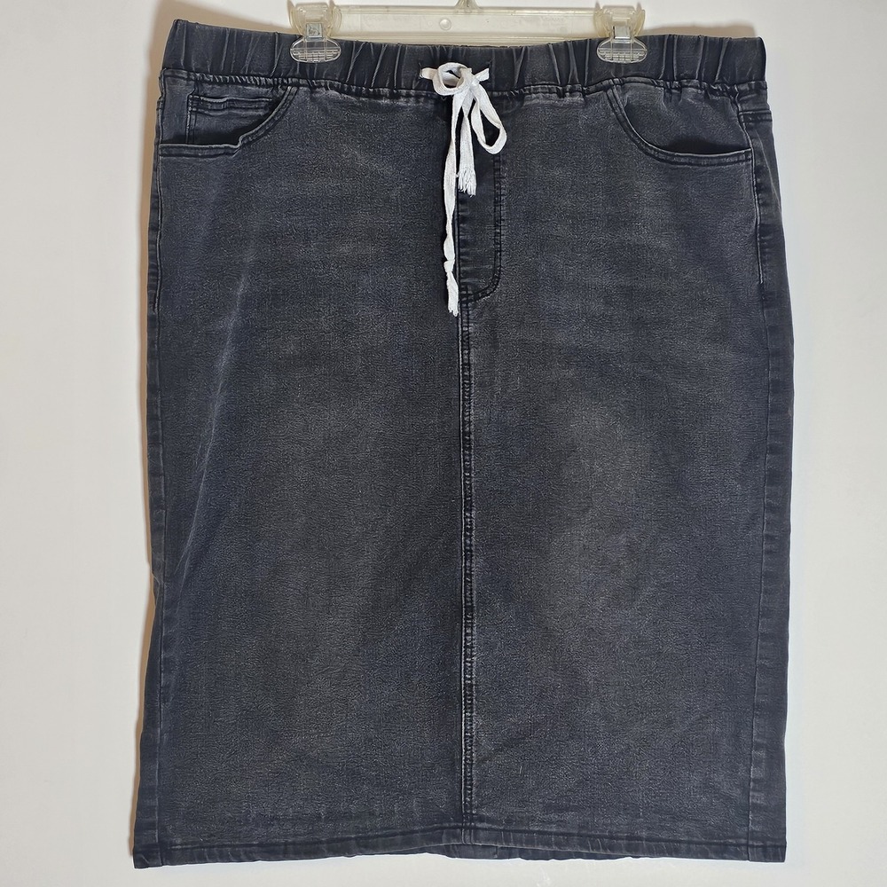 Shein Curve Skirt Womens 4XL Black Gray Denim Look Drawstring Casual Pockets